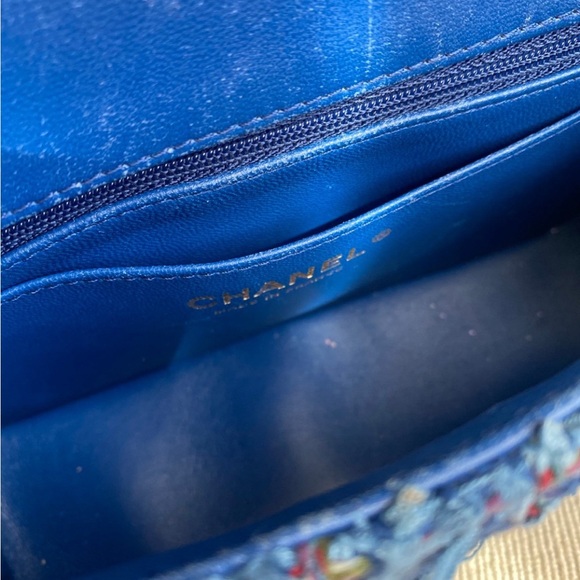 AUTHENTIC CHANEL Limited Blue Tweed Mini Flap Crossbody Bag Runway - Picture 6 of 12